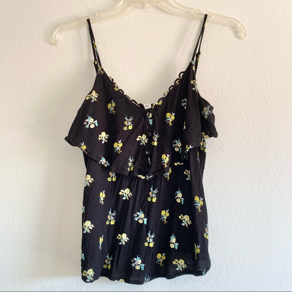 bp tiered neckline black floral camisole